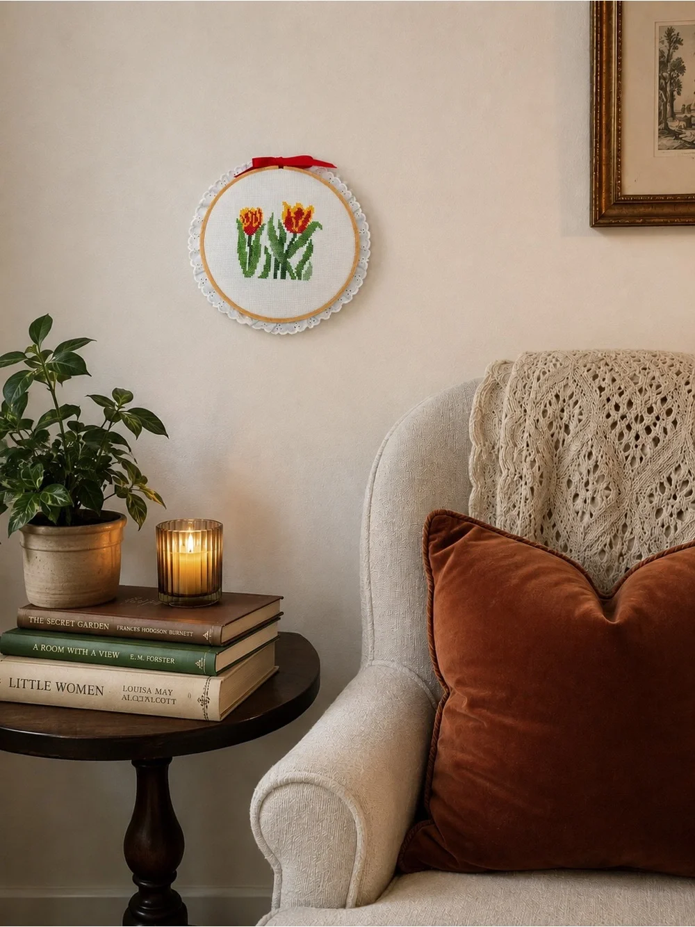 Handmade Tulip Cross Stitch Hoop Art 10